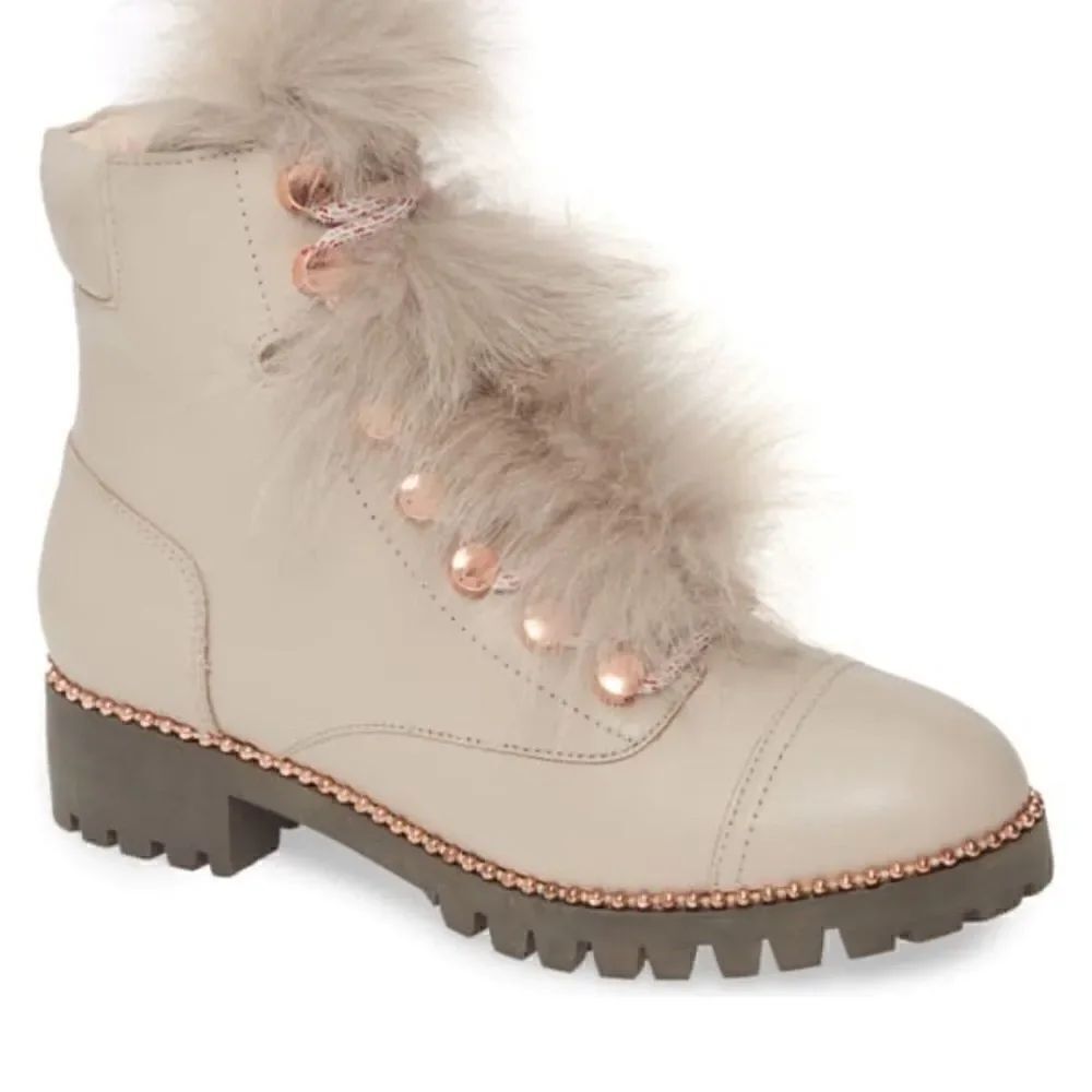 CECELIA NEW YORK GENUINE FOX FUR TRIM IN CONCRETE